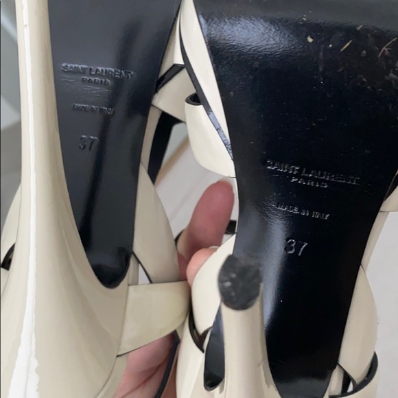 SAINT LAURENT TRIBUTE SANDAL HEELS CREAM/BLACK - Picture 7 of 8